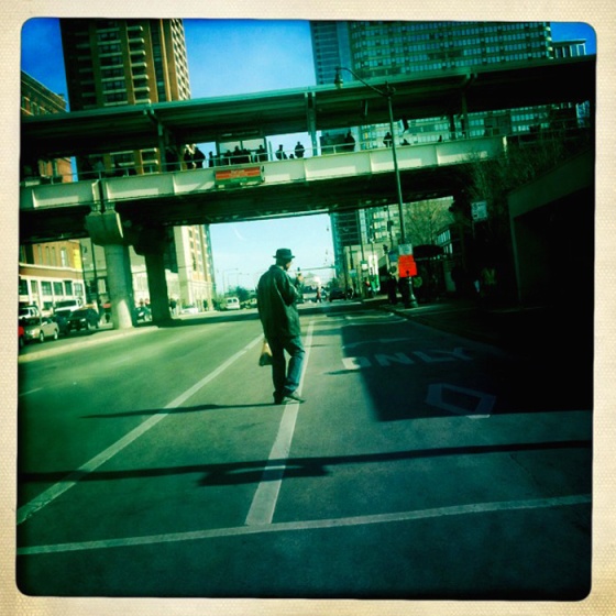 A man crosses Roosevelt Road in Chicago on February 8, 2012.