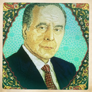A Heydar Aliyev carpet displayed on a tent in the old city during Novruz celebrations in Baku, Azerbaijan on March 20, 2012.