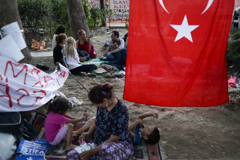 Turks continue to occupy Gezi Park adjacent to Taksim Square by camping out in Istanbul, Turkey on June 10, 2013.  Ten days of protests that began over plans to demolish Gezi Park adjacent to Taksim Square and have spread into a nationwide manifestation of dislike for the policies and ruling style of Prime Minister Recep Tayyip Erdogan, who critics charge has become increasingly authoritarian.