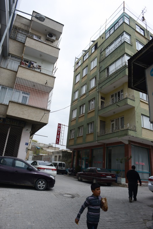 The exterior of the Hotel Istanbul on the Turkish-Syrian border town of Kilis, Turkey in April 2013. As events in the war shifted and Aleppo became a contested city, the Gaziantep crossing rather than the Hatay border posts were favored by journalists, jihadis and refugees alike, as was the Hotel Istanbul, whose guests included the murdered US hostage Steven Sotloff just prior to his disappearance and capture by the Islamic State. The Hotel Istanbul is about 10 kilometers from the Syrian border crossing.